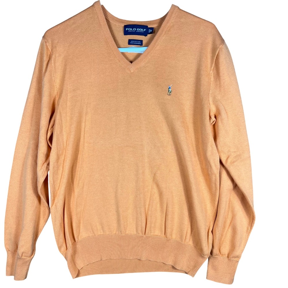 Polo Golf Ralph Lauren Sweater Mens Small Orange Cotton Cashmere V-Neck Bellagio
